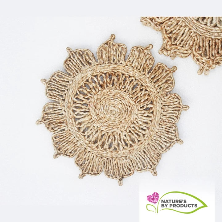 Handwoven Jute Table Mat Floral Design Set of 6 (10.5 inch)
