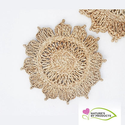 Handwoven Jute Table Mat Floral Design Set of 6 (10.5 inch)