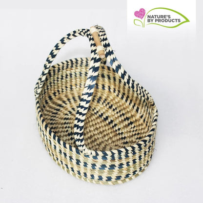 Sabai Grass Multi Utility Basket with Handle : Blue and White stripes design
