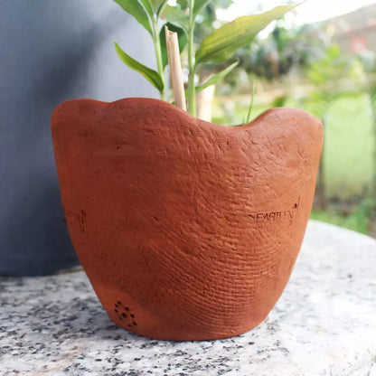 Wavy : Jute Textured Terracotta Planter  Set Of 2