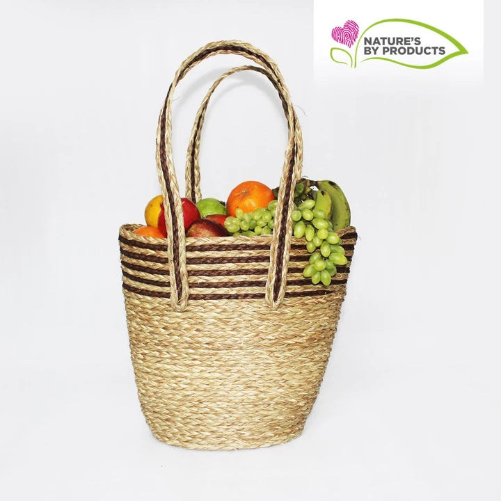 Sabai Grass Hand Bag with Brown Strip Border
