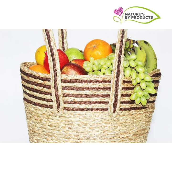 Sabai Grass Hand Bag with Brown Strip Border