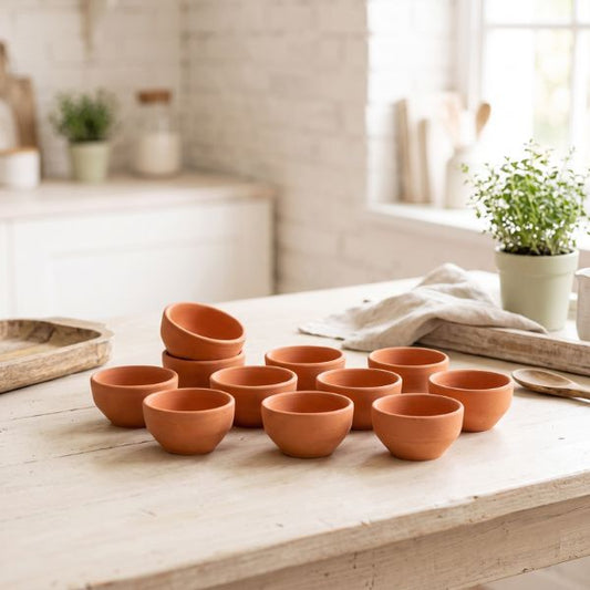 Small Unglazed Natural Terracotta Serving Bowl Set | 60ml, Set of 12
