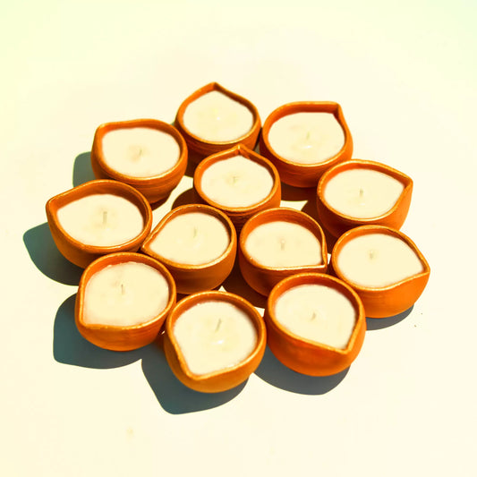 Traditional Little Diya Wax Filled Candles – Set of 12 Pcs