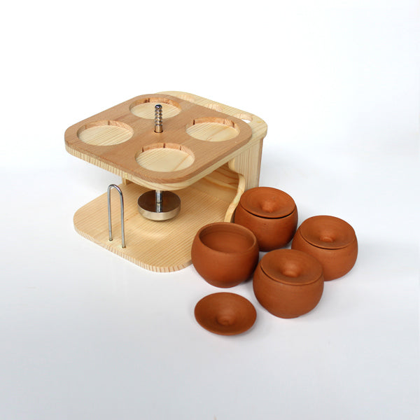 Wooden Dining Table Organizer with Terracotta Pots