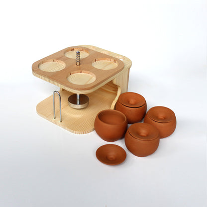 Wooden Dining Table Organizer with Terracotta Pots