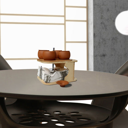 Wooden Dining Table Organizer with Terracotta Pots