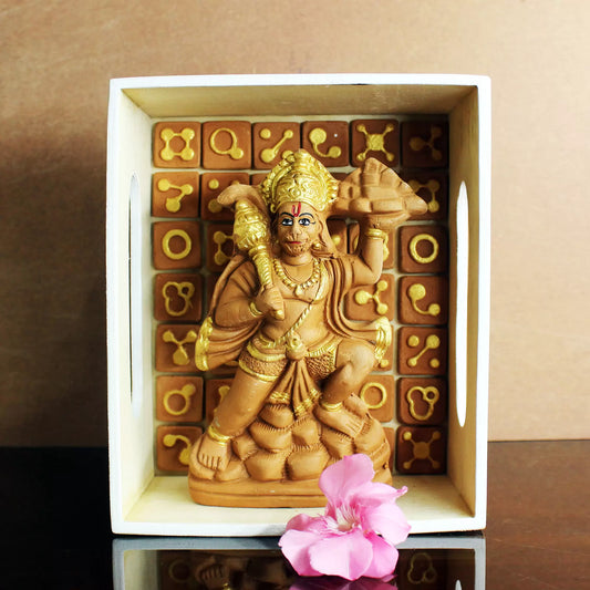 Parvat Hanuman Idol – Terracotta Idol with Wooden Frame