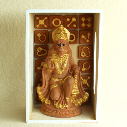 Ashirwad Hanuman Idol – Handcrafted Terracotta Idol with Wooden Frame