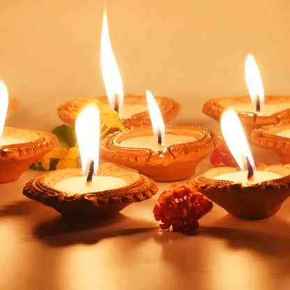 Handmade Motif Diya Wax Filled Candles – Set of 12